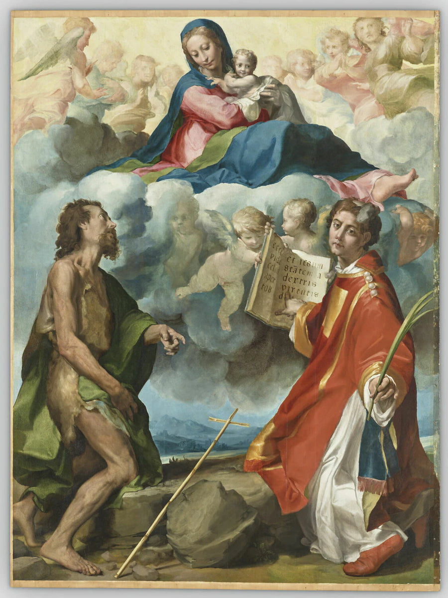 La Vierge à l'Enfant en gloire avec saint Jean Baptiste et saint Étienne - Michelangelo Anselmi