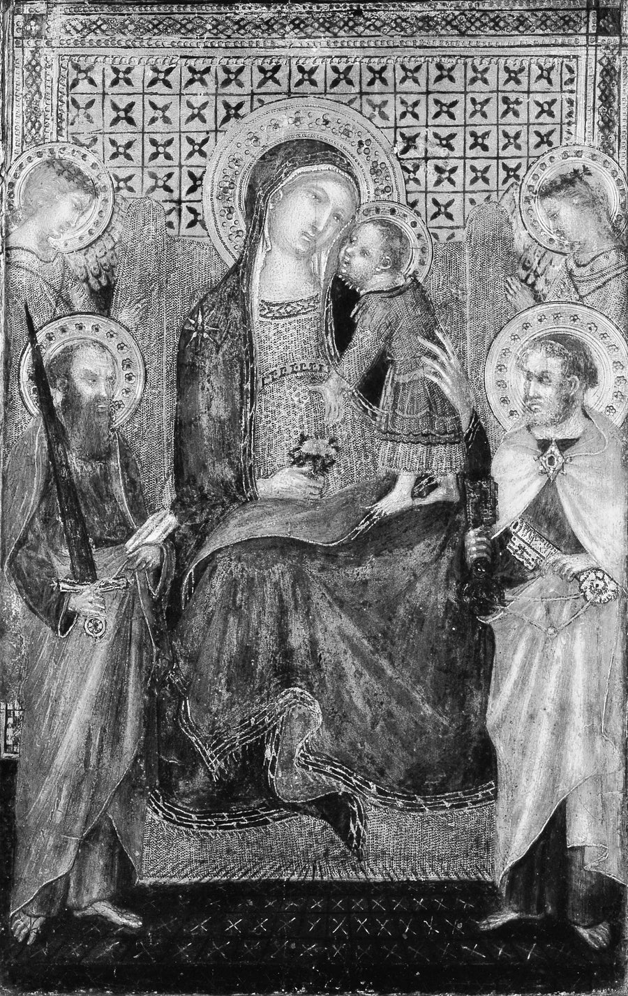 Vierge à l'Enfant intronisant avec les saints Pierre et Paul et les anges - Lippo Vanni (Lippo Vanni di Giovanni)