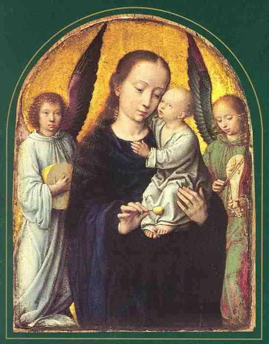 Vierge et Enfant avec deux anges musiciens - Gérard David image 1 copie peinte à la main à l’huile