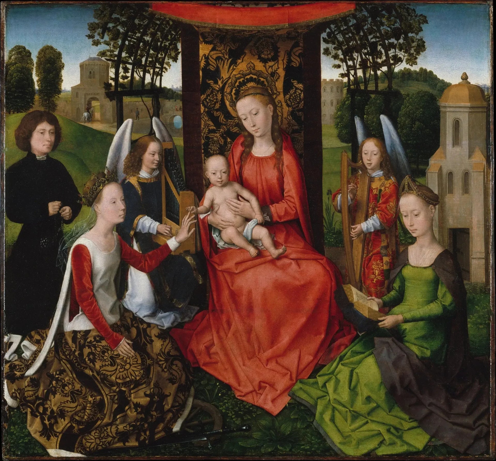 Vierge et enfant avec sainte Catherine d'Alexandrie et Barbara - Hans Memling image 1 copie de tableau peinte à la main
