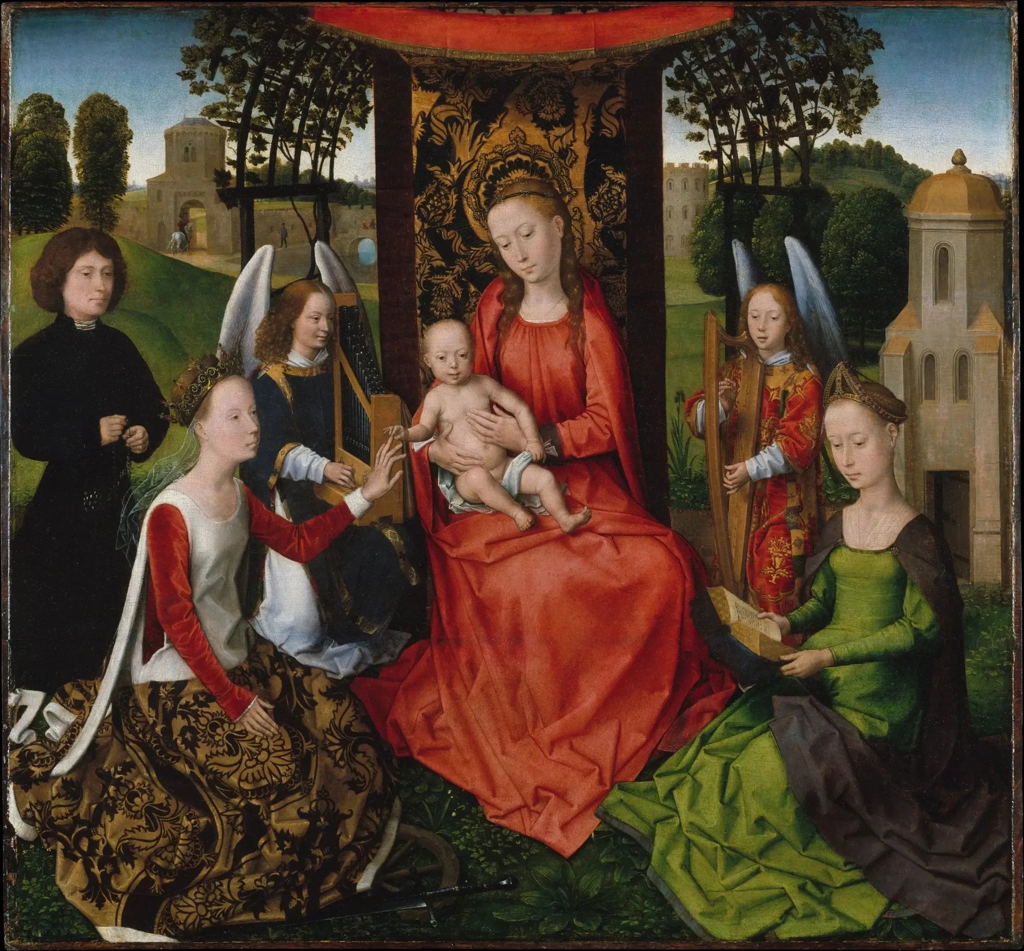 Vierge et enfant avec sainte Catherine d'Alexandrie et Barbara - Hans Memling image 1 copie de tableau peinte à la main