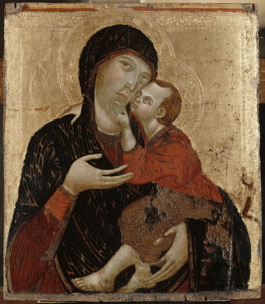 La Vierge et l'Enfant ; à droite, à demi effacée, la stigmatisation de saint François - Artiste inconnu