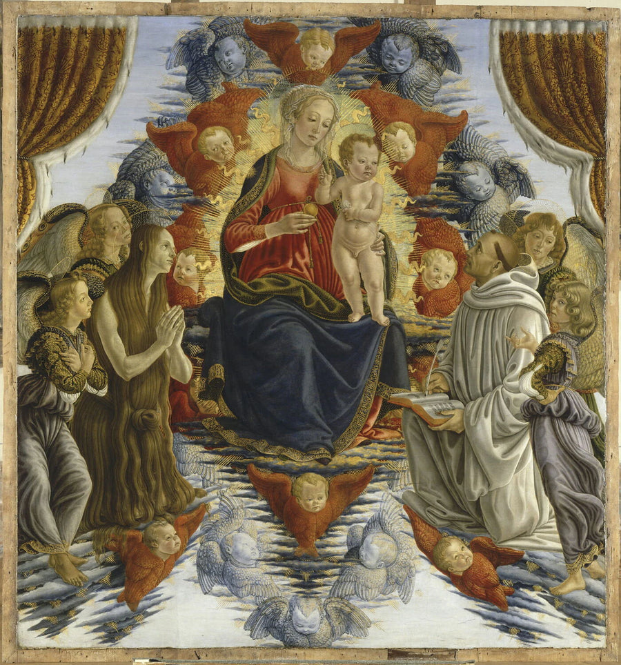 La Vierge et l'Enfant en gloire entourés de chérubins, de séraphins, de quatre anges, de sainte Marie-Madeleine et de saint Bernard de Clairvaux - Francesco Botticini