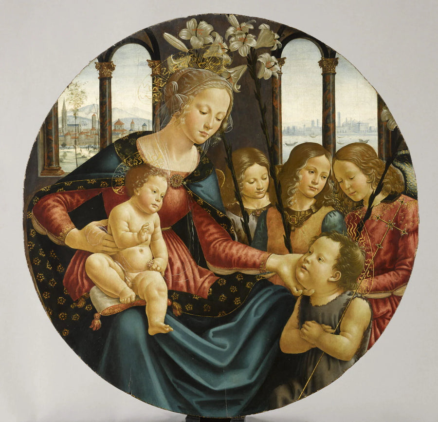 La Vierge et l'Enfant entourés du petit saint Jean Baptiste et de trois anges - Ghirlandaio, Domenico (Domenico di Tommaso Bigordi, dit)