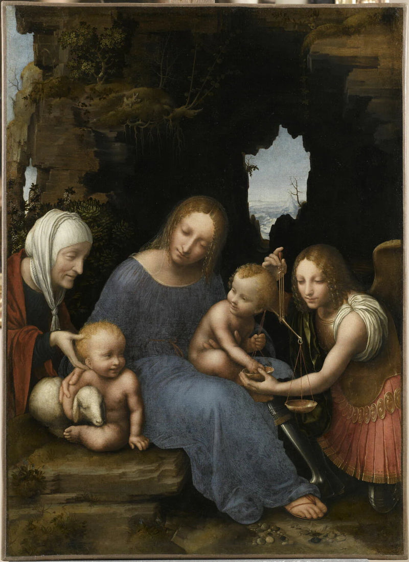 La Vierge et l'Enfant Jésus avec sainte Élisabeth, le petit saint Jean Baptiste et saint Michel, dit La Vierge aux balances - Maître de la Vierge aux Balances