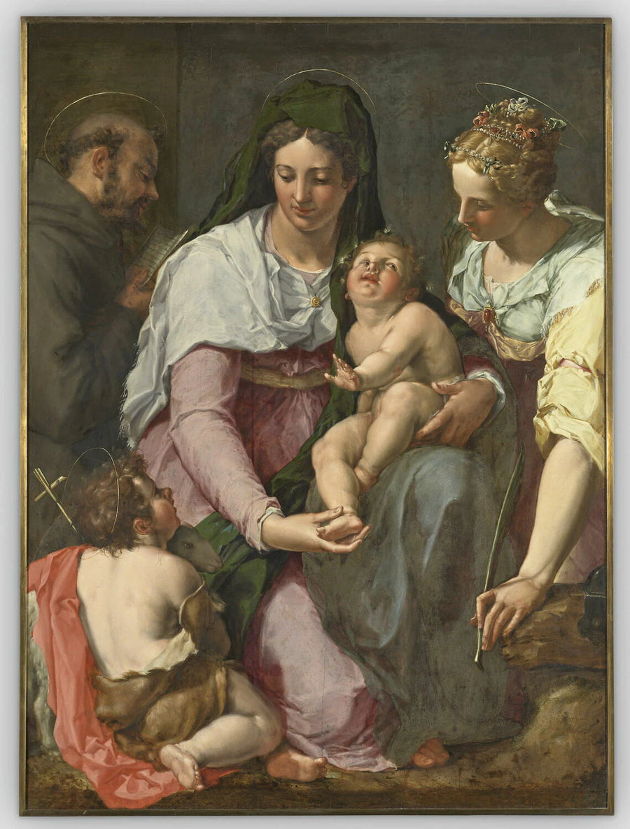La Vierge et l'Enfant Jésus entourés des saints Jean-Baptiste, François d'Assise et Catherine d'Alexandrie - Pieter de Witte