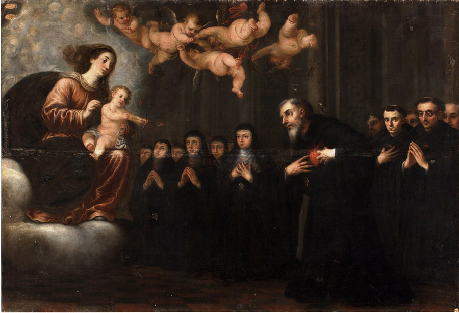 La Vierge et l'Enfant transverbérant le cœur à saint Augustin devant la communauté des Augustins - José García Hidalgo