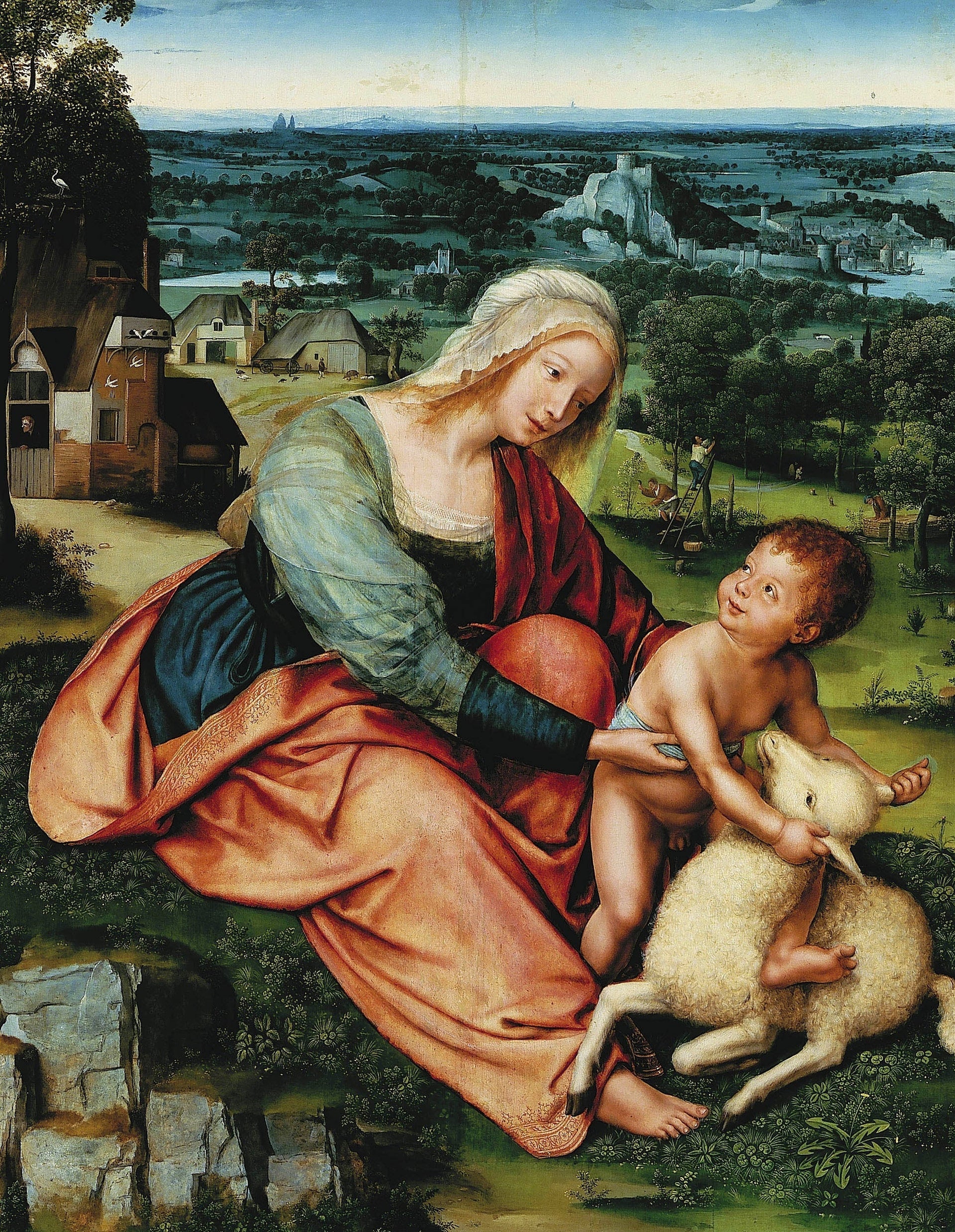 Vierge et l'Enfant avec l'agneau. - Quentin Metsys image 1 reproduction artisanale de tableau