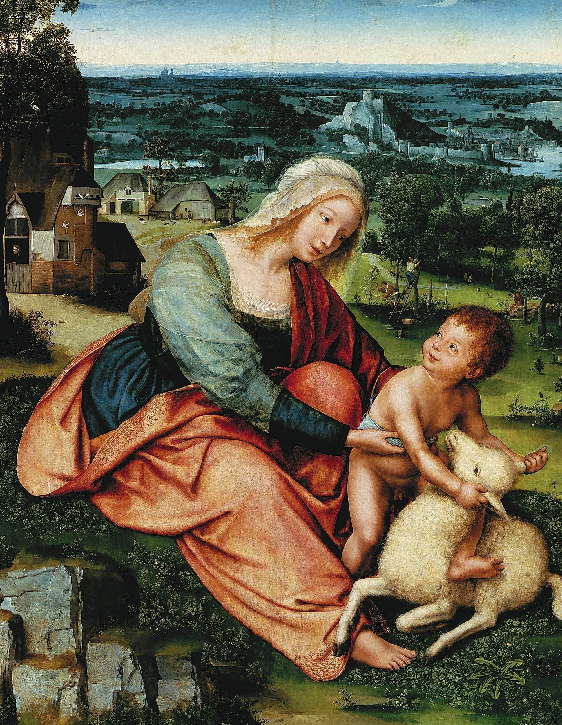 Vierge et l'Enfant avec l'agneau. - Quentin Metsys image 1 reproduction artisanale de tableau