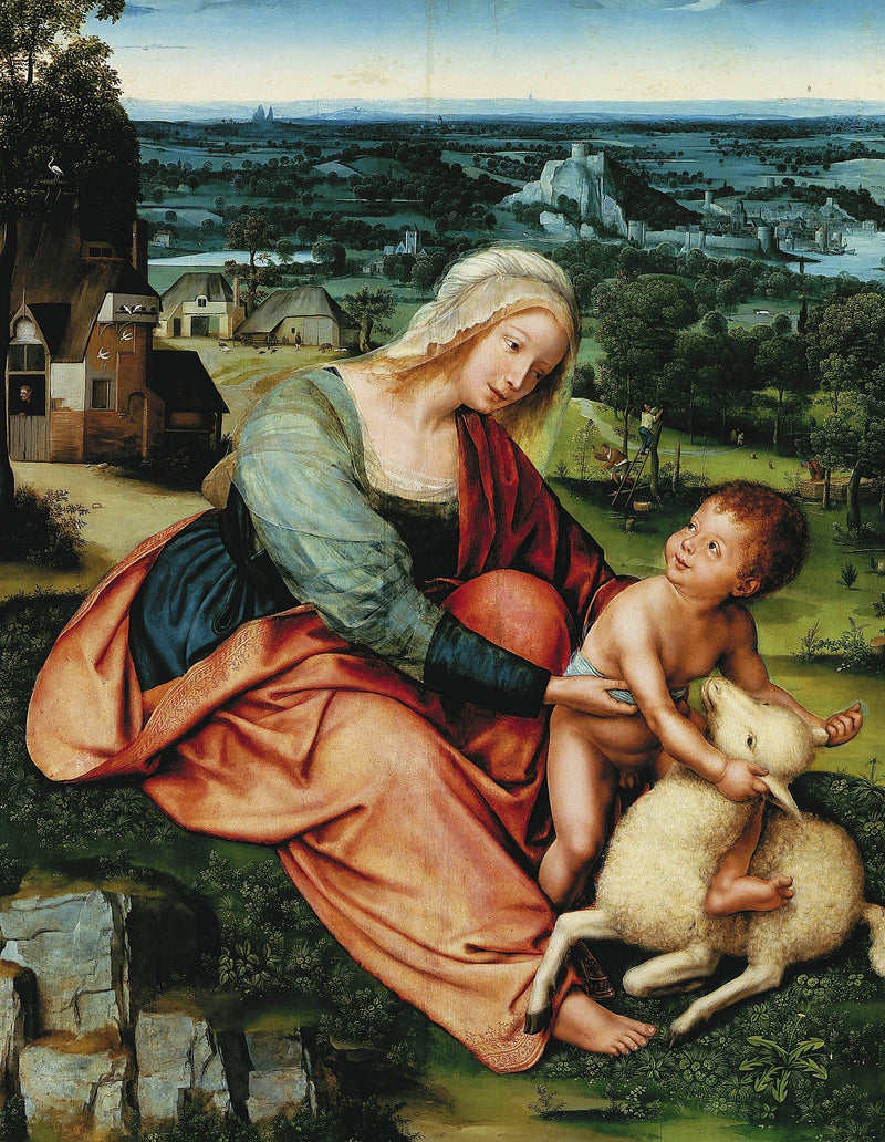 Vierge et l'Enfant avec l'agneau. - Quentin Metsys