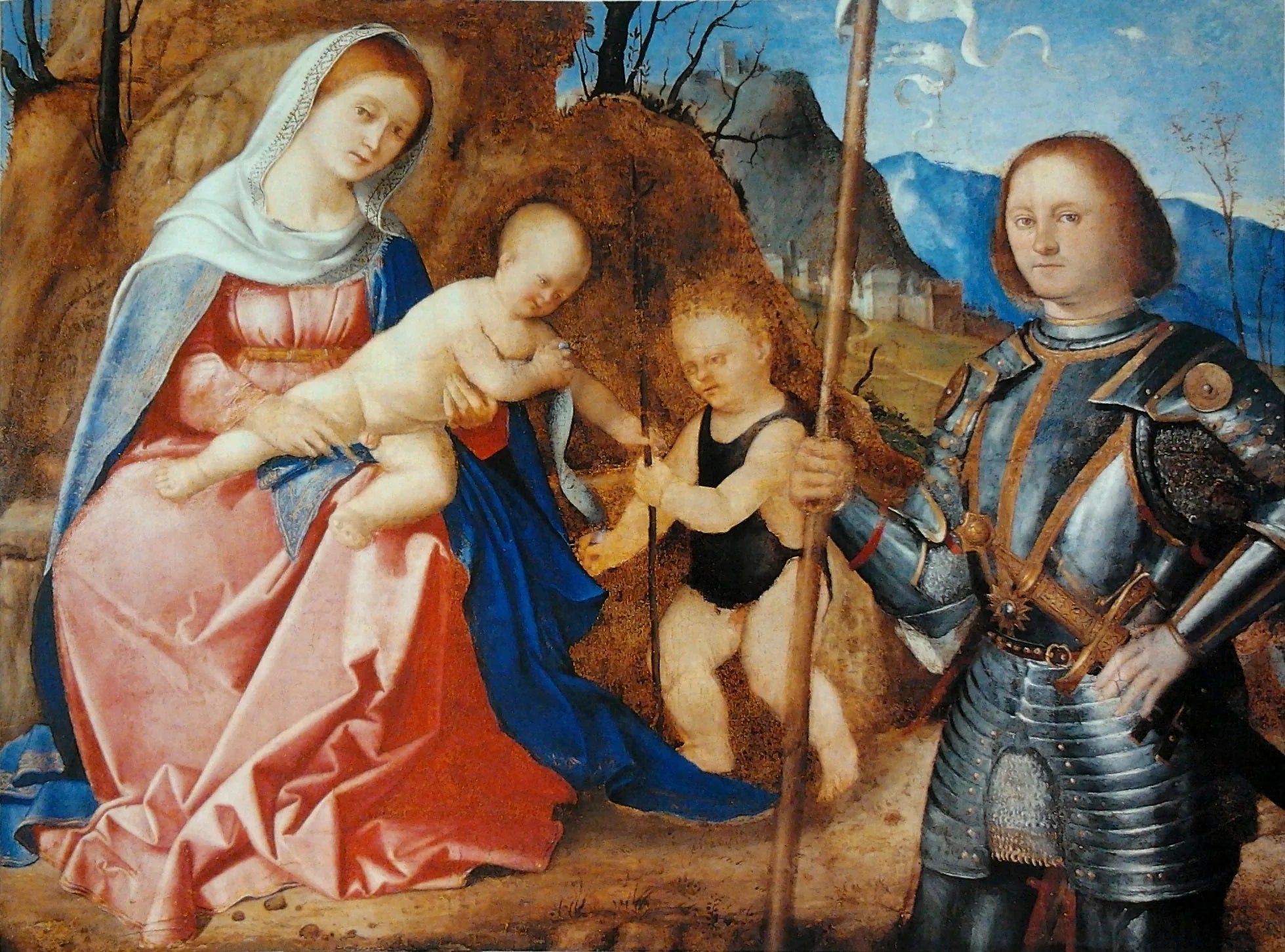 Vierge et l'Enfant avec saint Jean-Baptiste et saint Libéralis. - Marco Basaiti image 1 tableau peint à l’huile sur toile