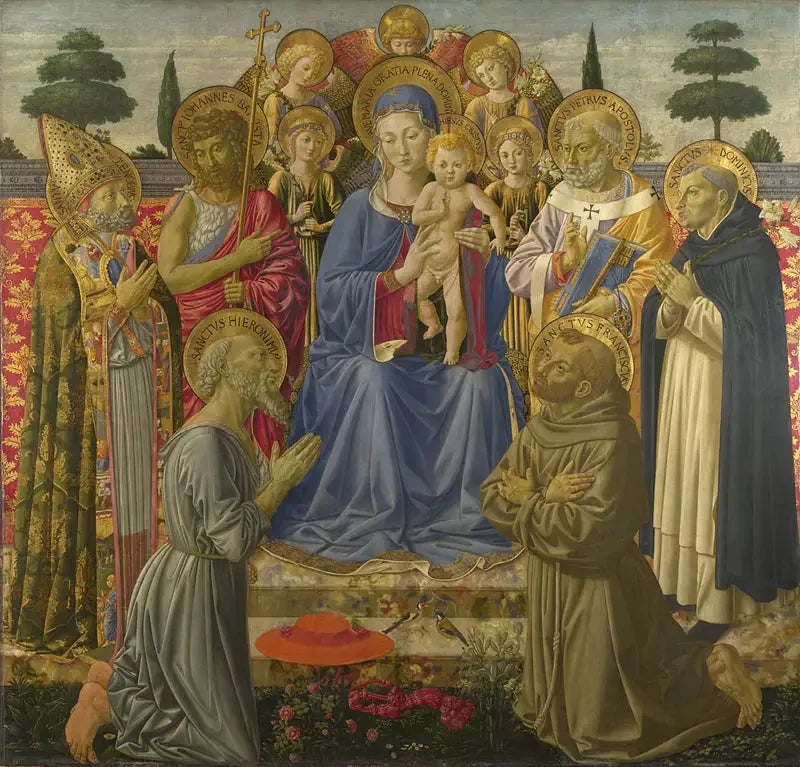Vierge et l'Enfant trônant parmi les anges et les saints - Benozzo Gozzoli image 1 reproduction d’œuvre d’art à l’huile