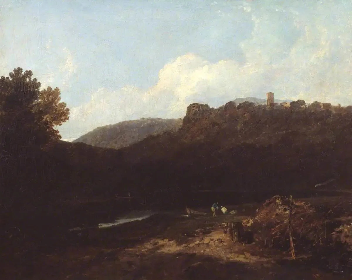 View in Wales: Mountain Scene with Village and Castle - Evening - J. M. W. Turner image 1 copie de tableau peinte à la main