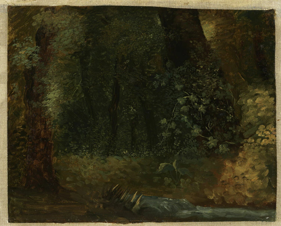 À la Villa Borghèse : ruisseau coulant parmi les arbres - Pierre de Valenciennes