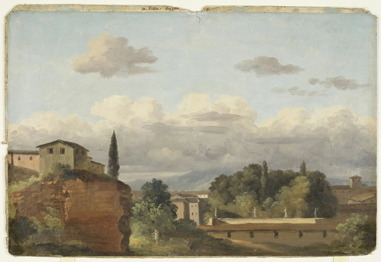 À la villa Farnèse : bâtiments entourés d'arbres - Pierre de Valenciennes