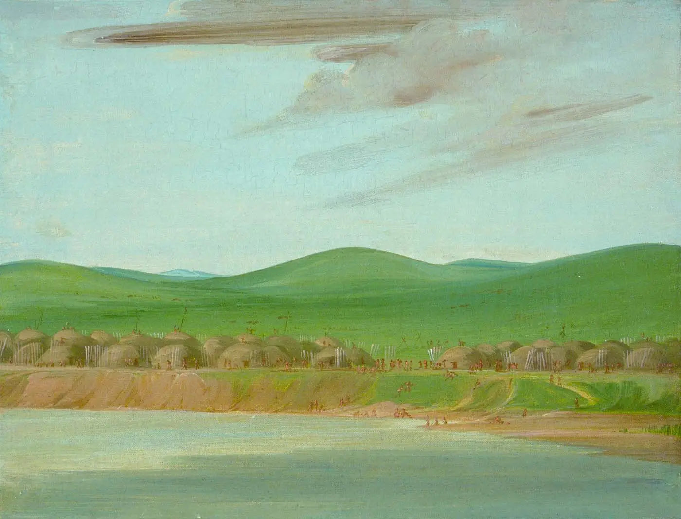 Village Arikara de lodges recouverts de terre, à 2 600 km au-dessus de Saint-Louis - George Catlin image 1 copie peinte à la main à l’huile