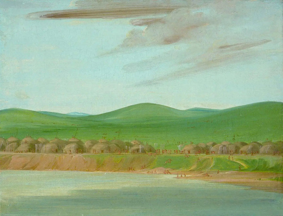Village Arikara de lodges recouverts de terre, à 2 600 km au-dessus de Saint-Louis - George Catlin