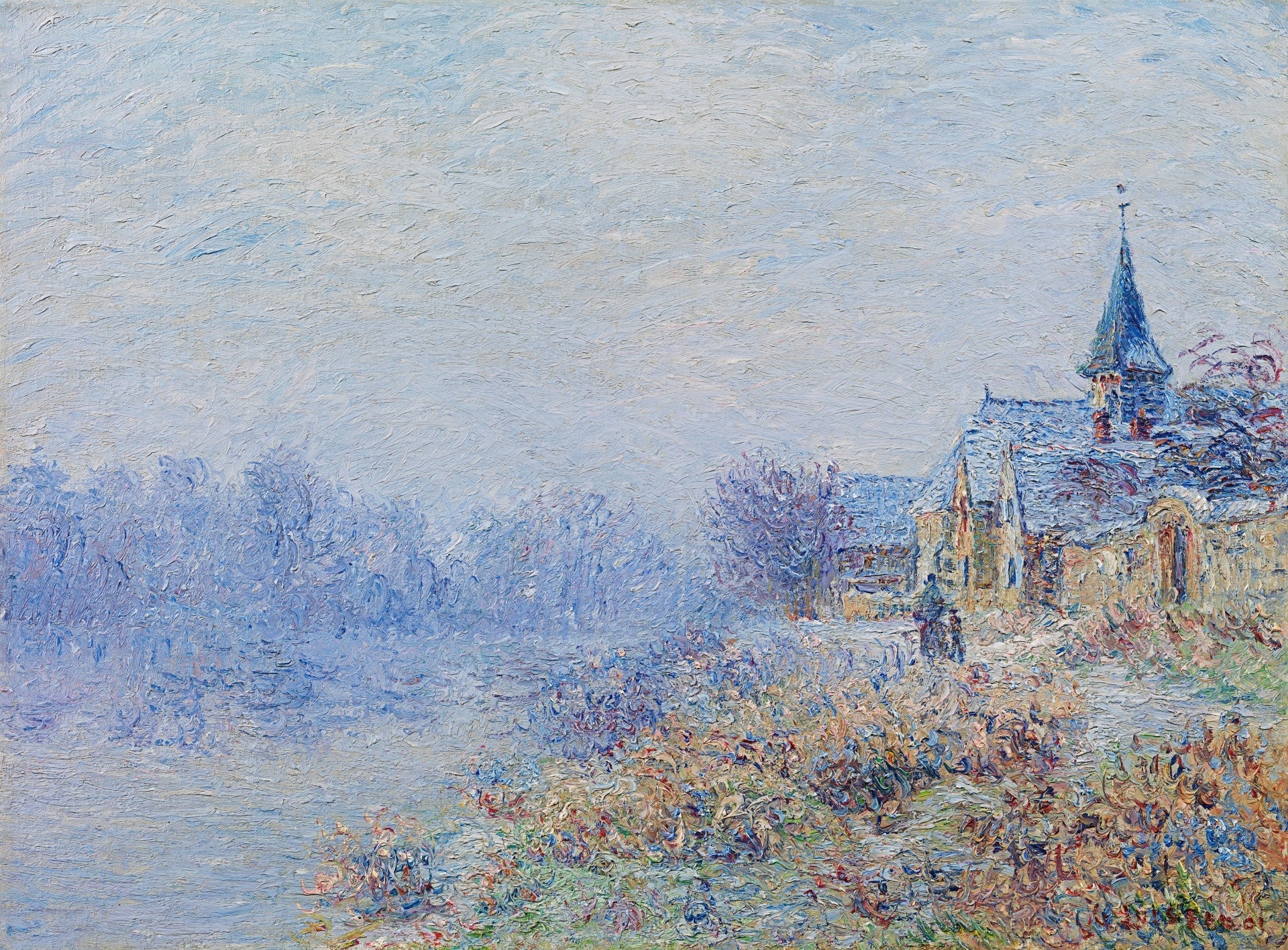 Village au bord de la rivière (Porte-Joie) - Gustave Loiseau image 1 copie peinte à la main à l’huile