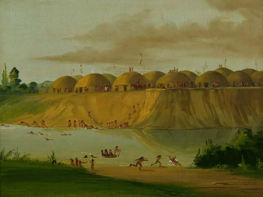 Village Hidatsa, huttes recouvertes de terre, sur la rivière Knife, à 1810 milles au-dessus de Saint-Louis - George Catlin