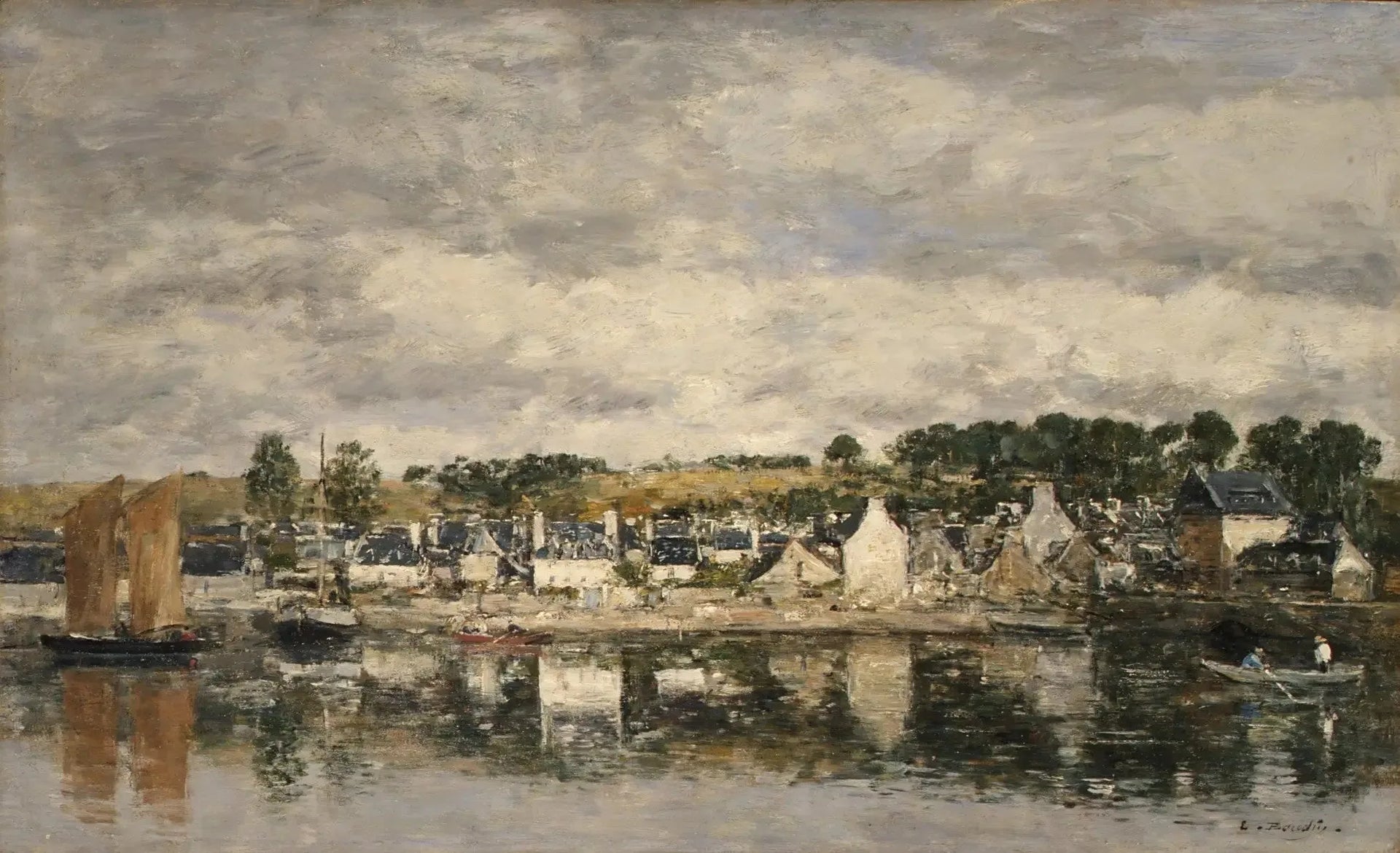Village par une rivière - Eugène Boudin image 1 tableau peint à l’huile sur toile