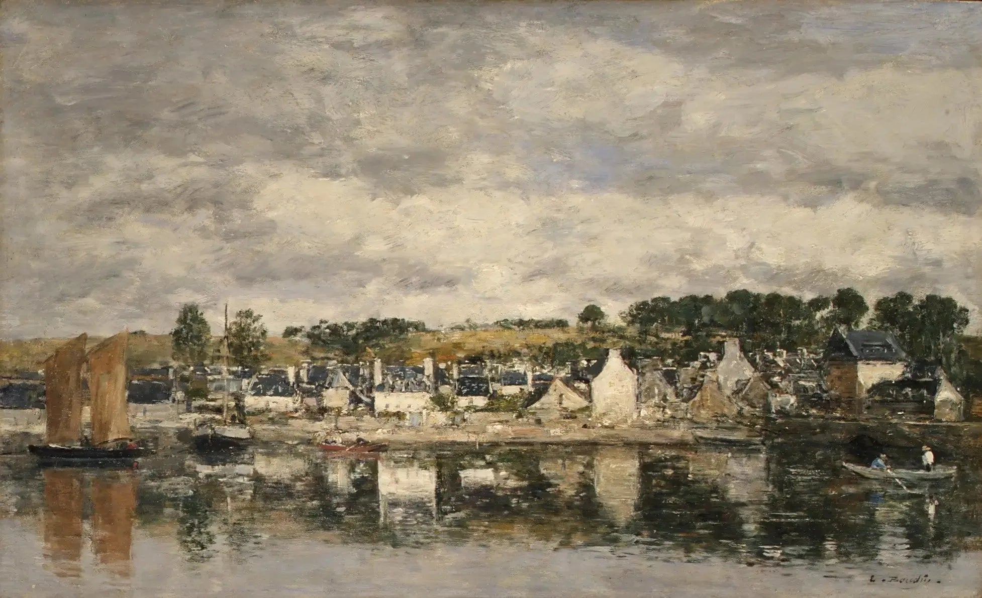 Village par une rivière - Eugène Boudin image 1 tableau peint à l’huile sur toile