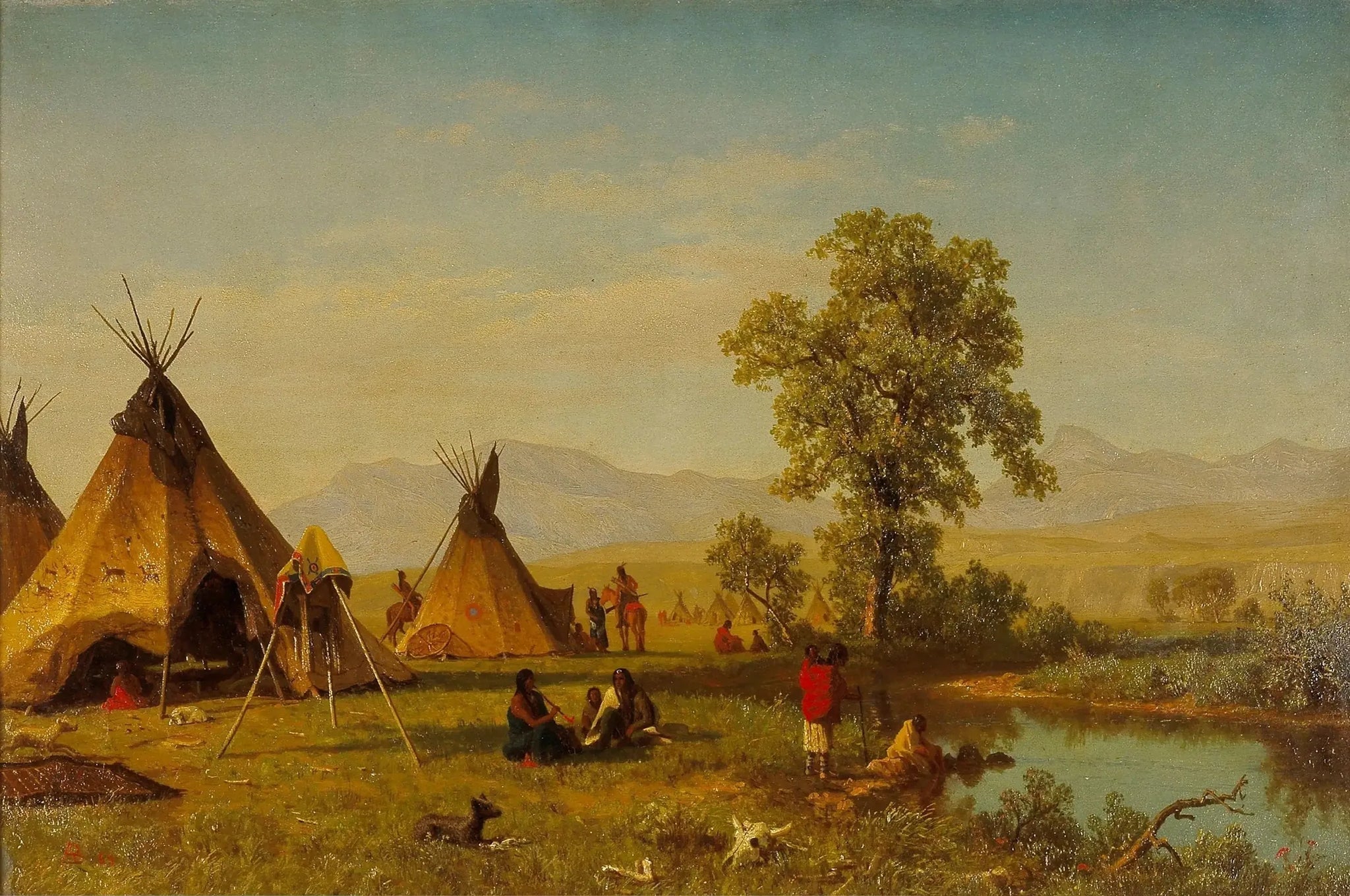 Village sioux près de Fort Laramie - Albert Bierstadt image 1 copie peinte à la main à l’huile