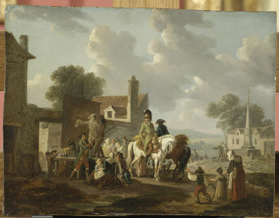 Villageois et cavaliers regardant la pantomime - Philibert-Louis Debucourt