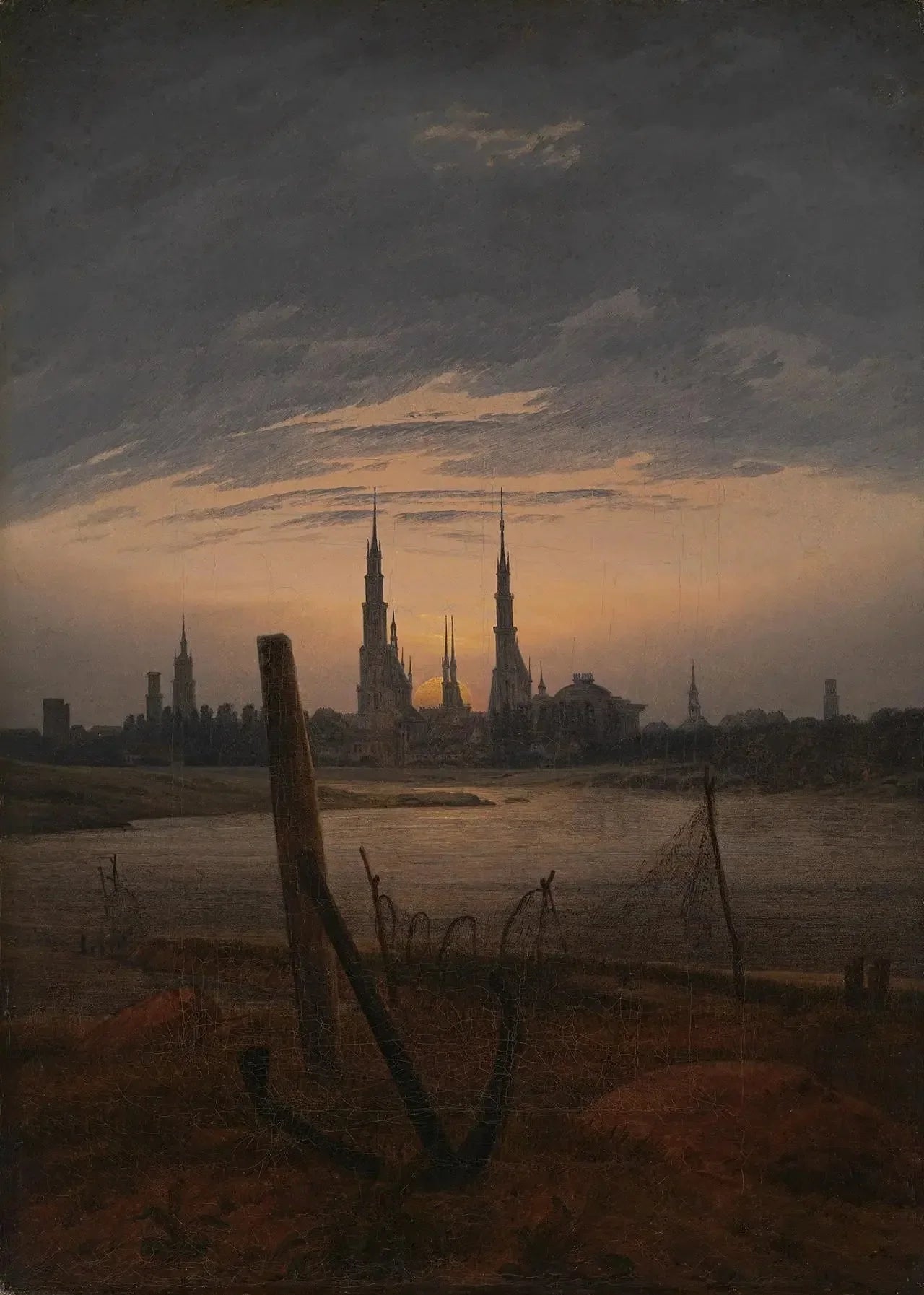 Ville au lever de Lune - Caspar David Friedrich image 1 copie de tableau peinte à la main