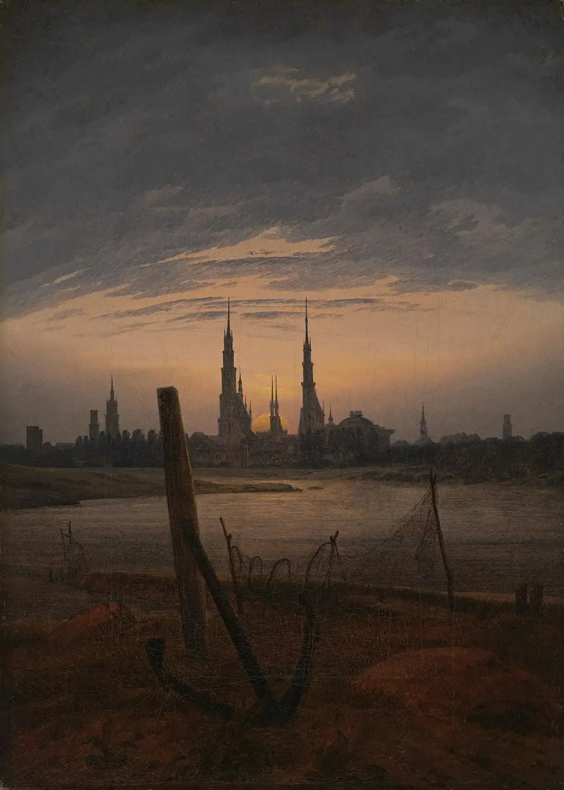 Ville au lever de Lune - Caspar David Friedrich