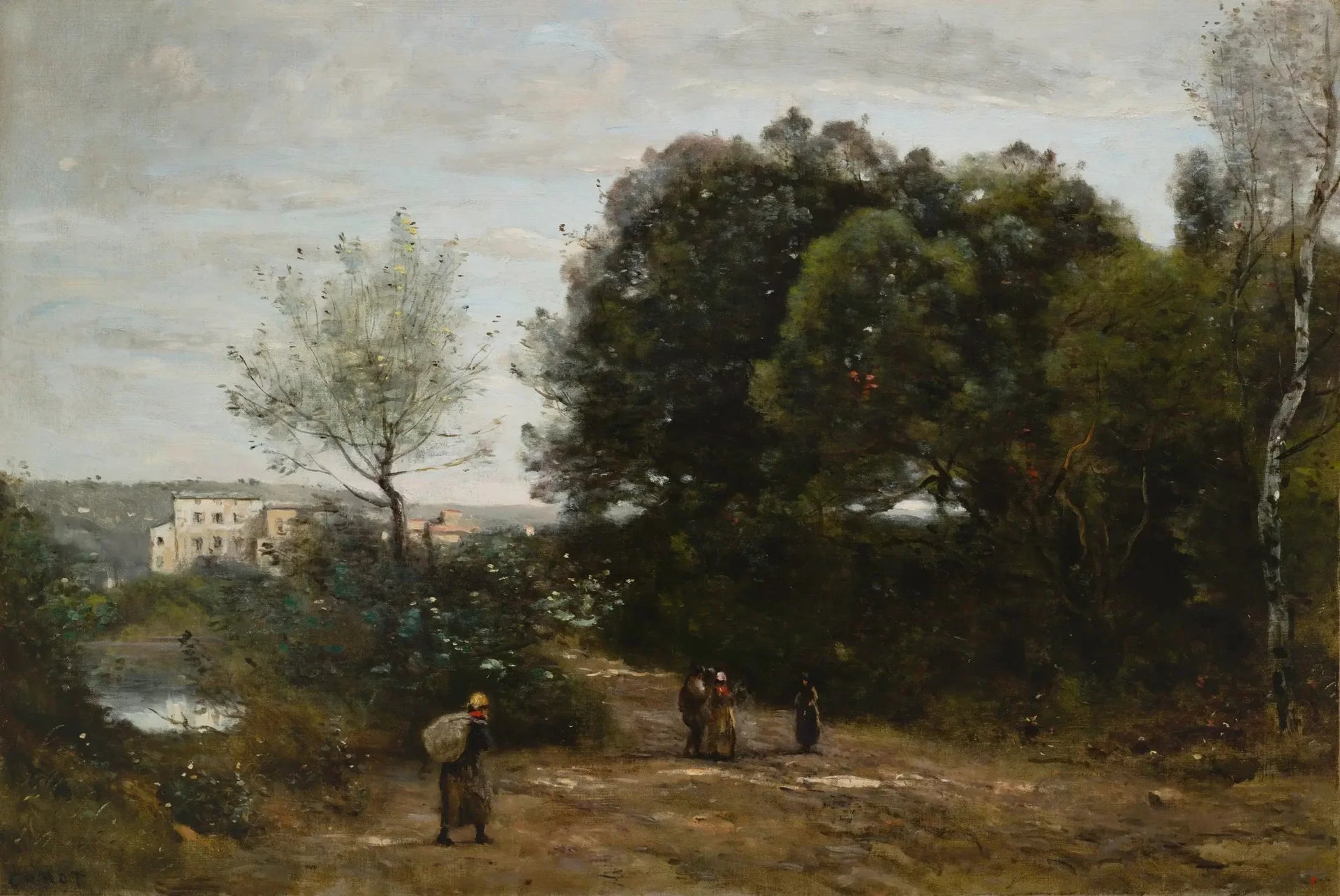 Ville-d'Avray : Chemin au bord de l'étang - Jean-Baptiste Camille Corot image 1 tableau peint à l’huile sur toile