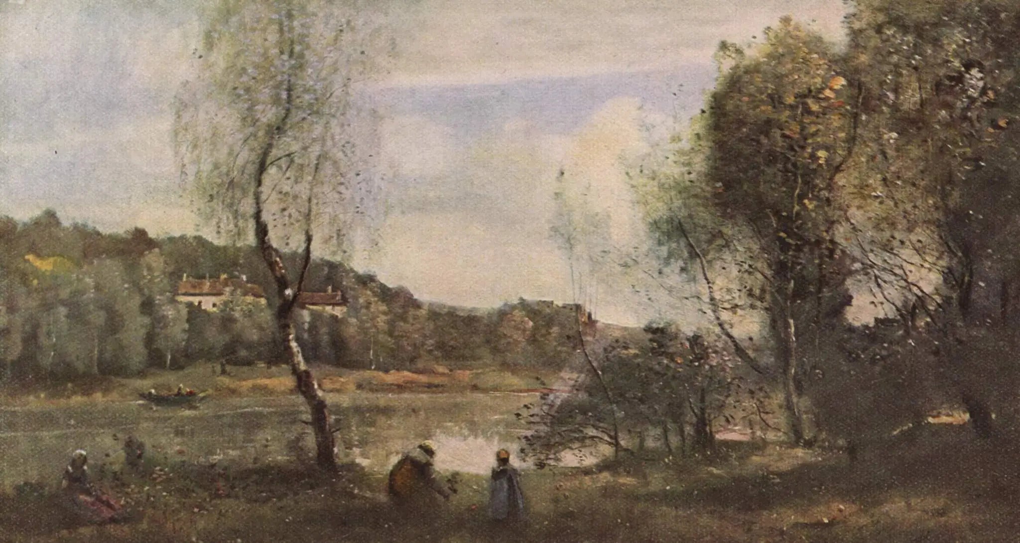 Ville d'Avray, l'étang au bouleau devant les villas - Jean-Baptiste Camille Corot image 1 tableau peint à l’huile sur toile