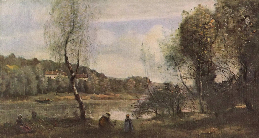 Ville d'Avray, l'étang au bouleau devant les villas - Jean-Baptiste Camille Corot image 1 tableau peint à l’huile sur toile