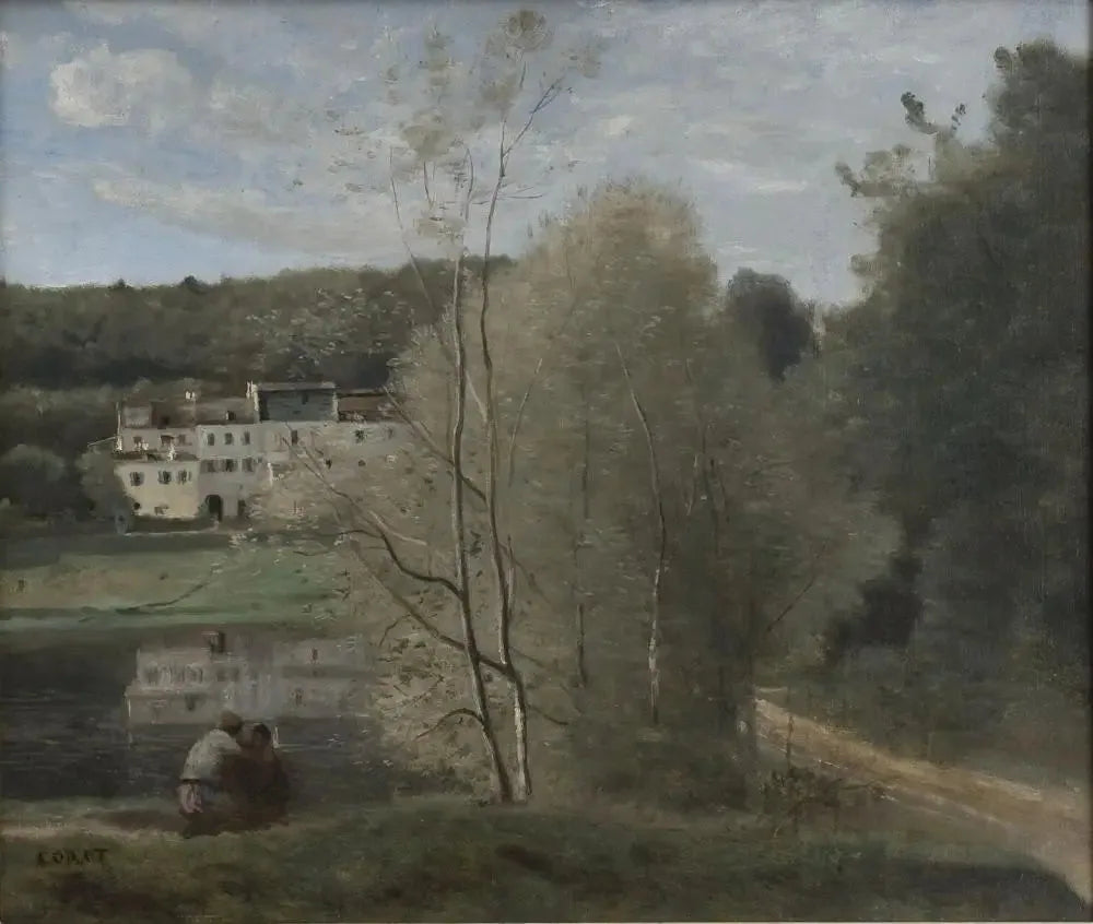 Ville-d'Avray, l'étang et les maisons Cabassud - Jean-Baptiste Camille Corot image 1 copie de tableau peinte à la main