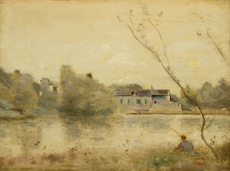 Ville-d'Avray. L'étang, petits arbres penchés au premier plan - Jean-Baptiste Camille Corot