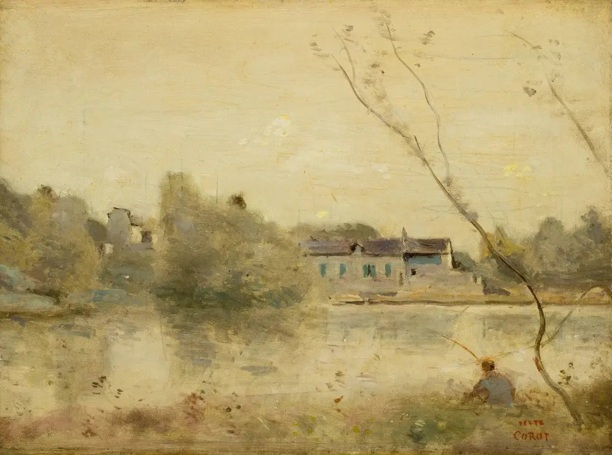Ville-d'Avray. L'étang, petits arbres penchés au premier plan - Jean-Baptiste Camille Corot image 1 reproduction artisanale de tableau