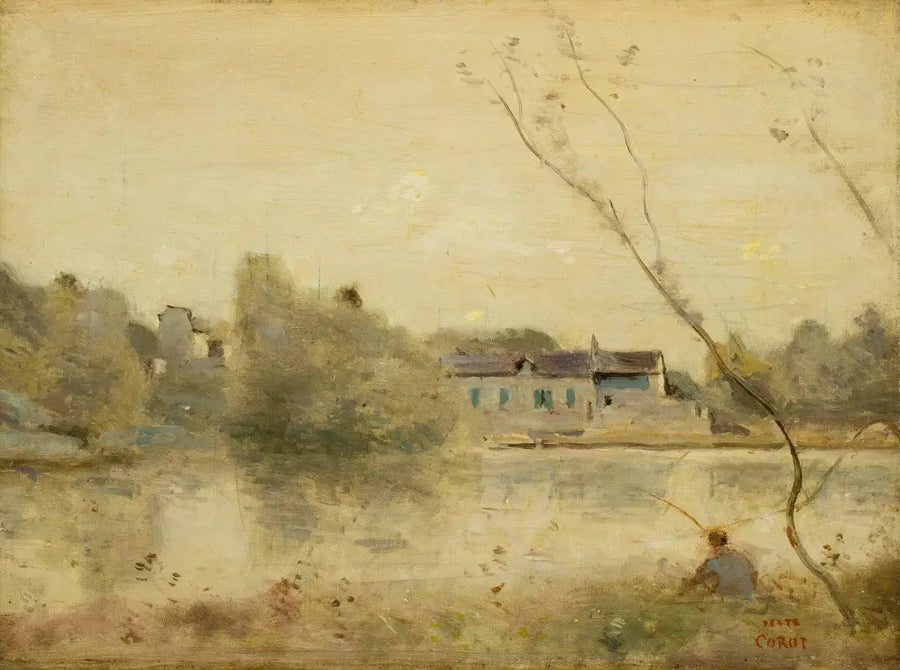 Ville-d'Avray. L'étang, petits arbres penchés au premier plan - Jean-Baptiste Camille Corot image 1 reproduction artisanale de tableau