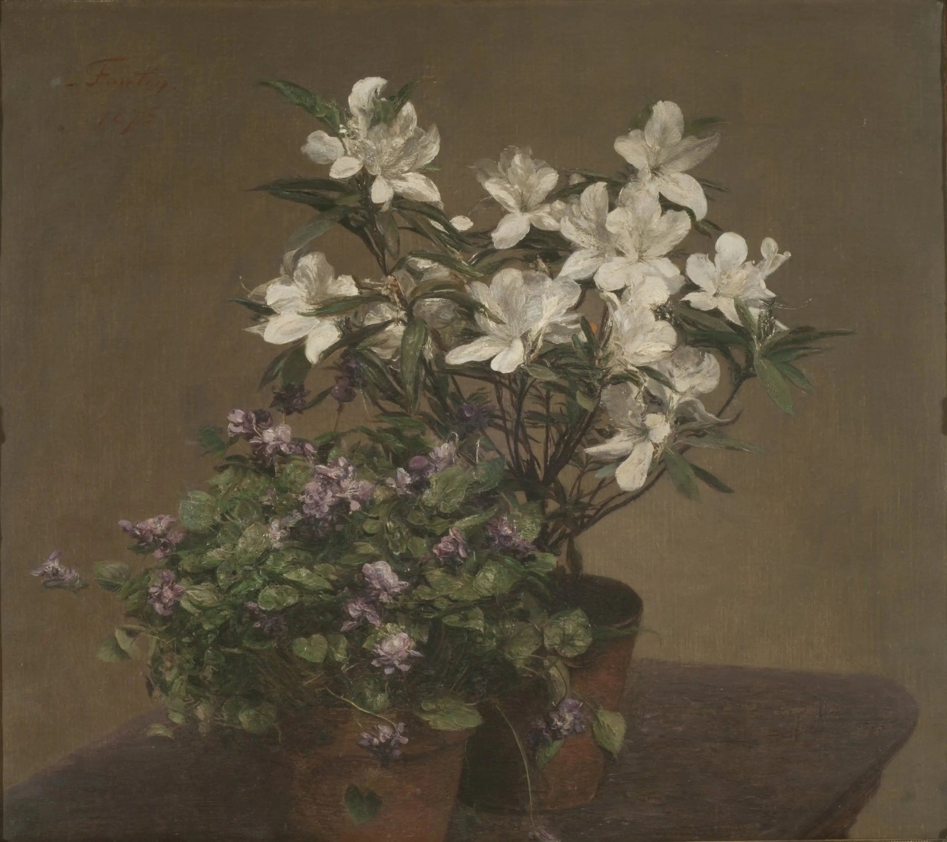 Violettes et azalées (Violetas y azaleas) - Henri Fantin-Latour image 1 reproduction artisanale de tableau