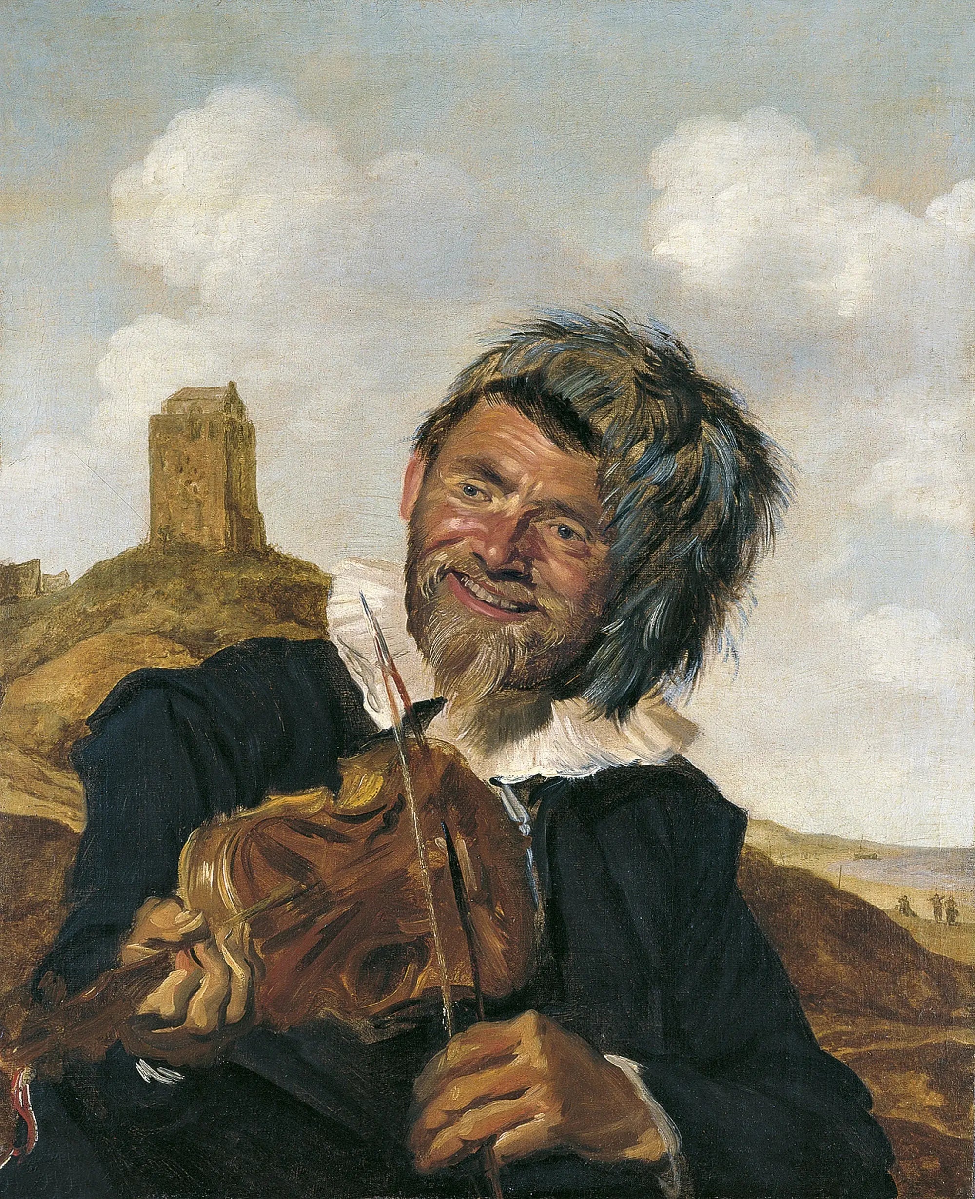 Violoniste gaucher dans un paysage de dunes - Frans Hals image 1 copie peinte à la main à l’huile