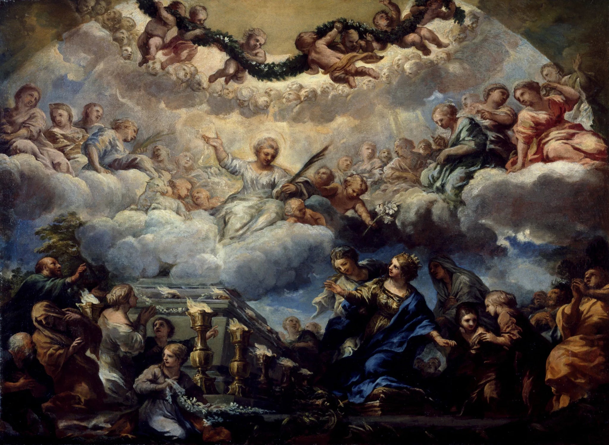 Vision de sainte Constantia devant le tombeau des saintes Agnès et Émérentienne - Pietro da Cortona image 1 tableau peint à l’huile sur toile