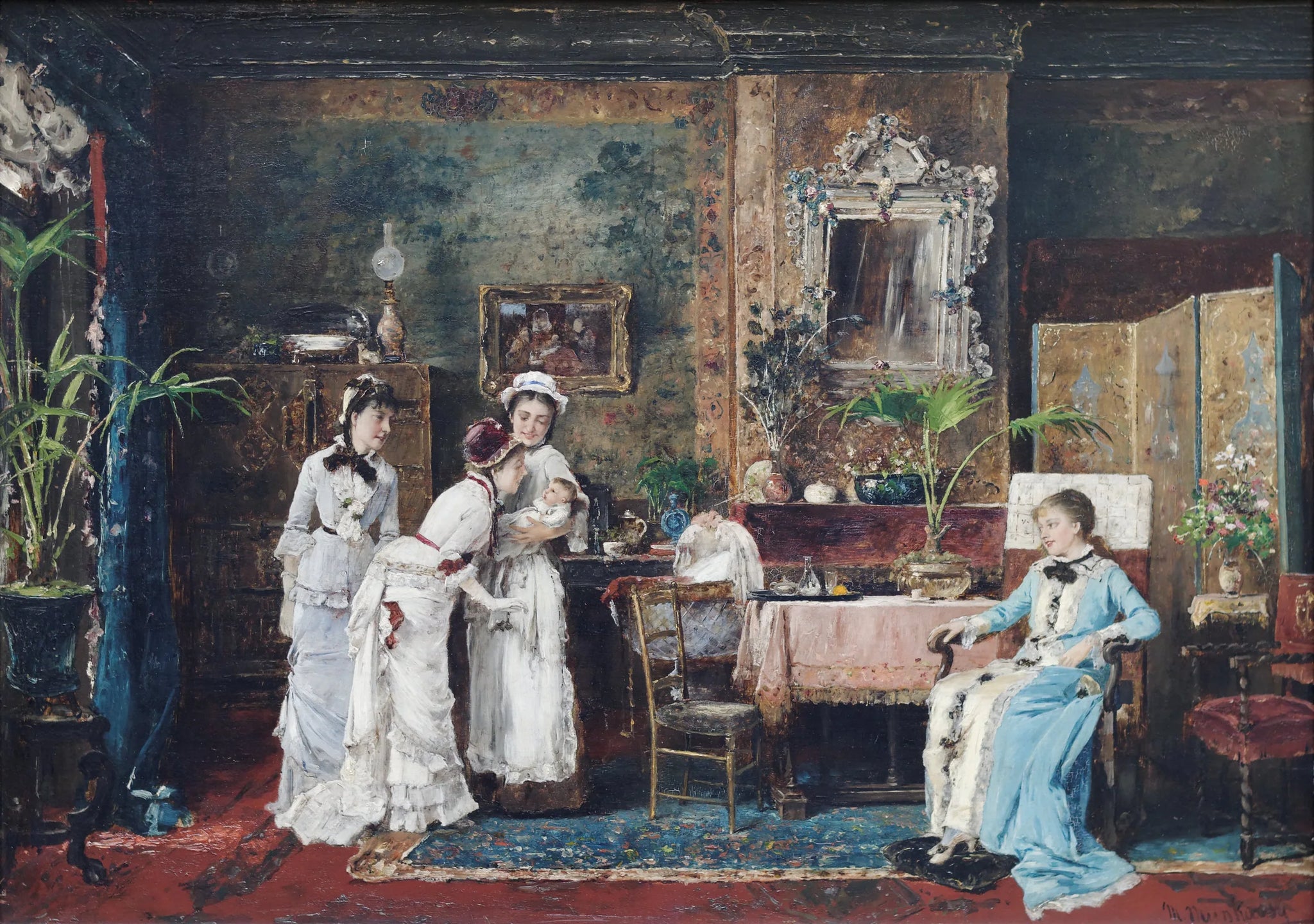 Visite d'une jeune mère - Mihály Munkácsy image 1 reproduction artisanale de tableau