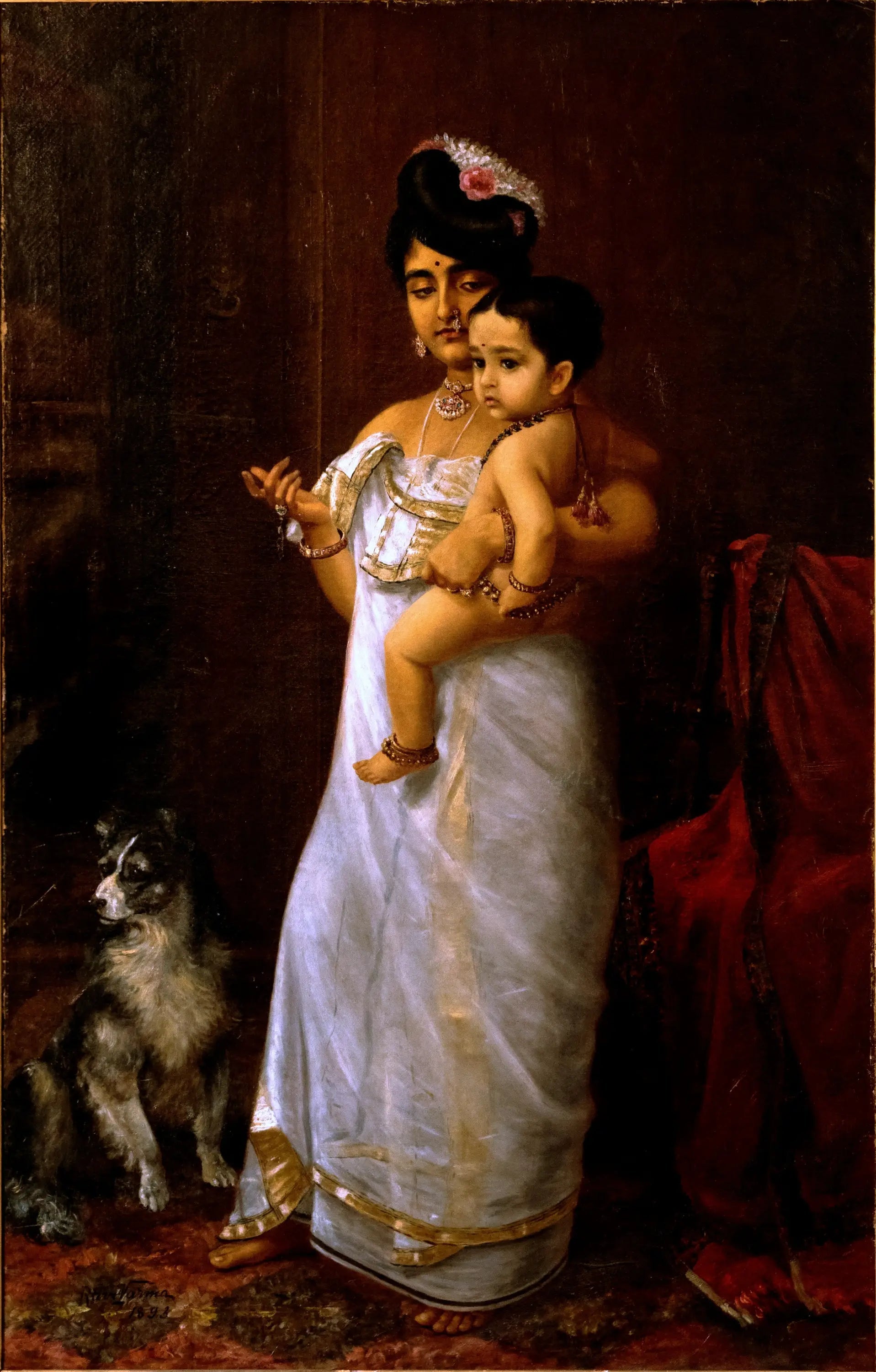 Voilà papa qui arrive - Ravi Varmâ image 1 tableau peint à l’huile sur toile