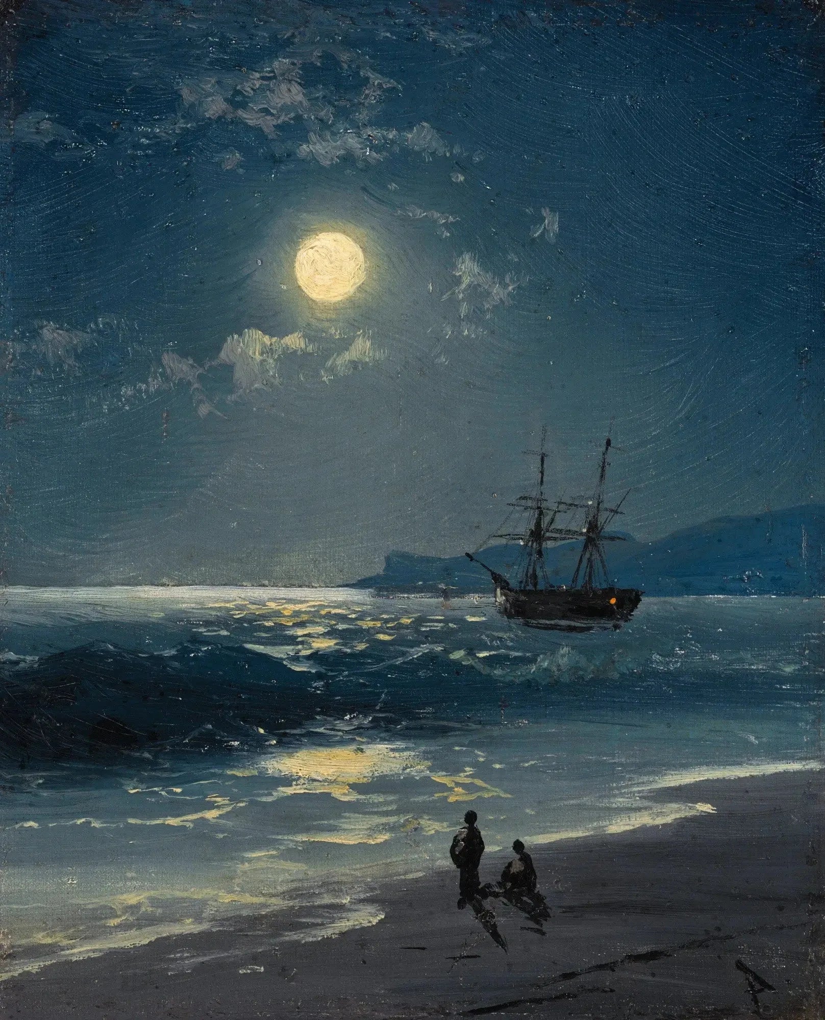 Voilier sur une mer calme au clair de lune - Ivan Aïvazovski image 1 reproduction de peinture à l’huile