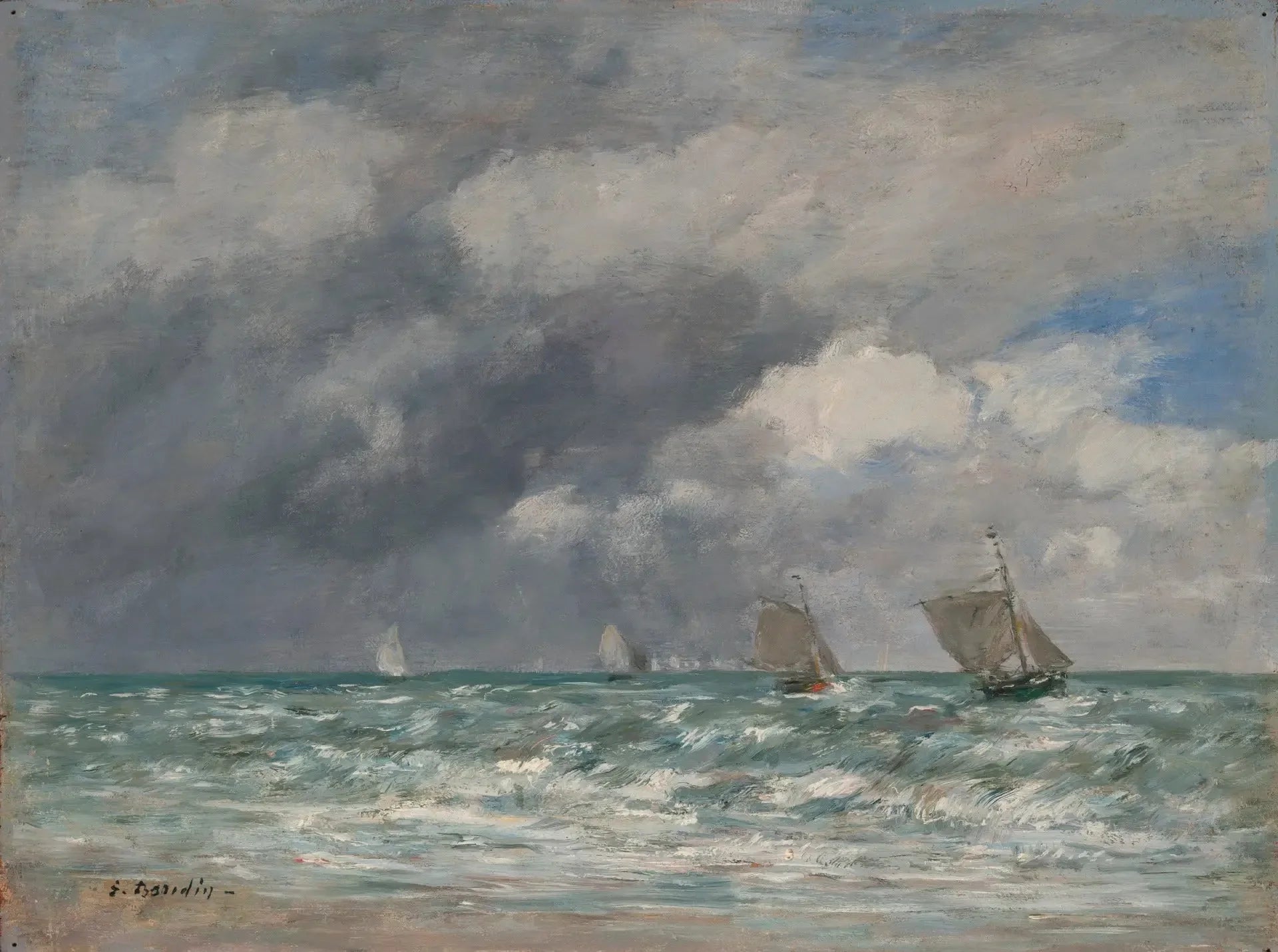 Voiliers devant Trouville - Eugène Boudin image 1 reproduction d’œuvre d’art à l’huile