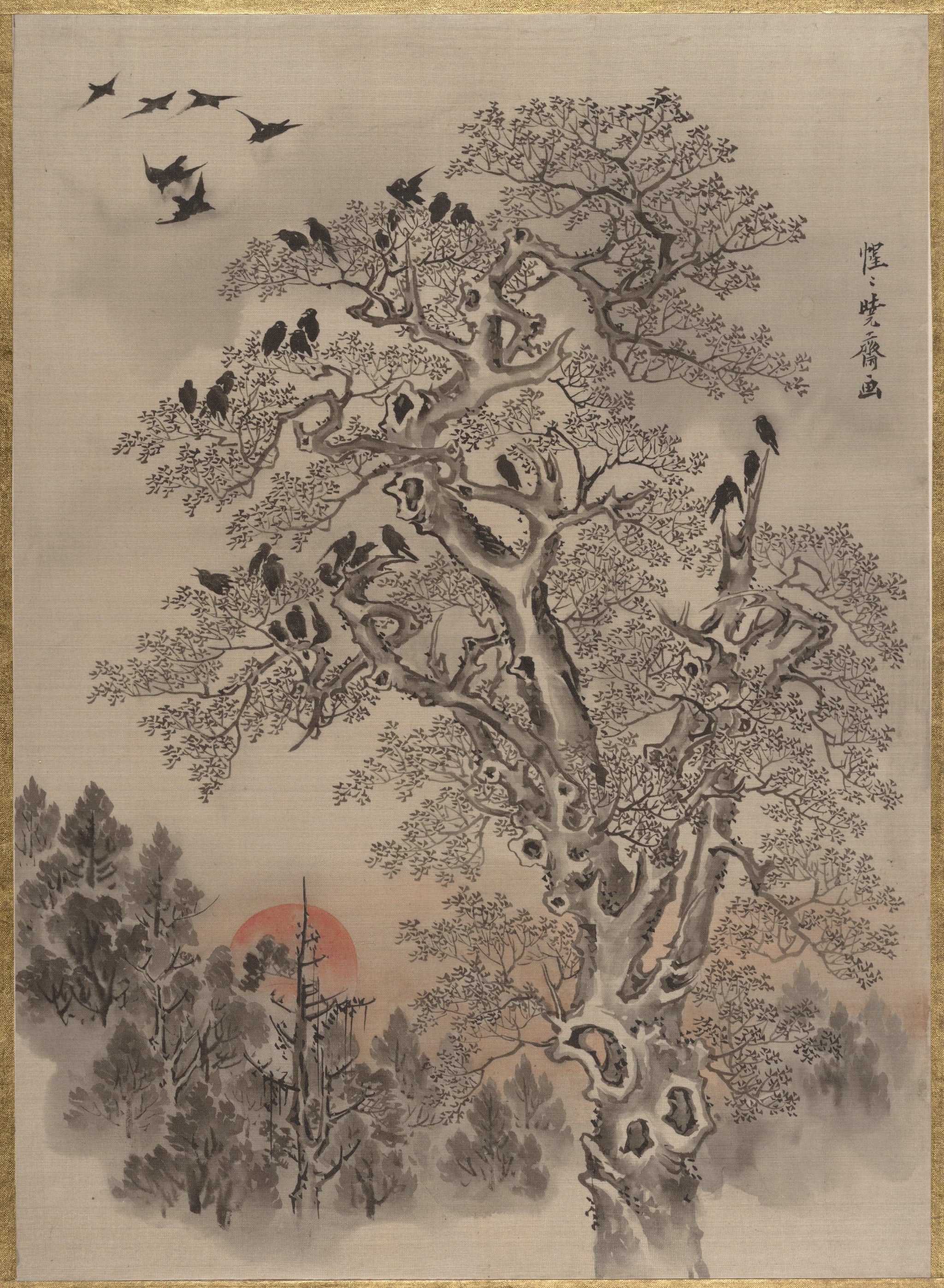 Vol de corbeaux à l’aube, Kawanabe Kyōsai, 1887