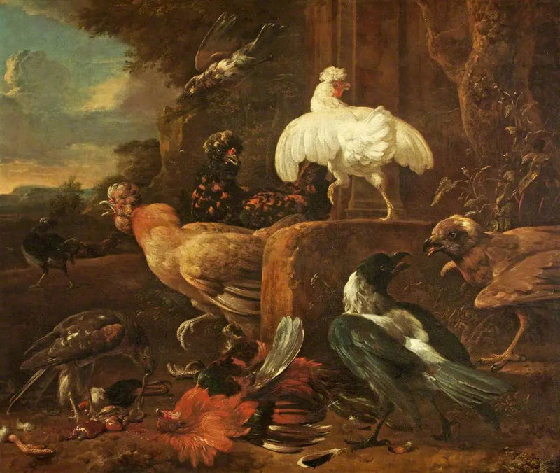 Volaille attaquée par des oiseaux prédateurs dans un paysage - Melchior de Hondecoeter