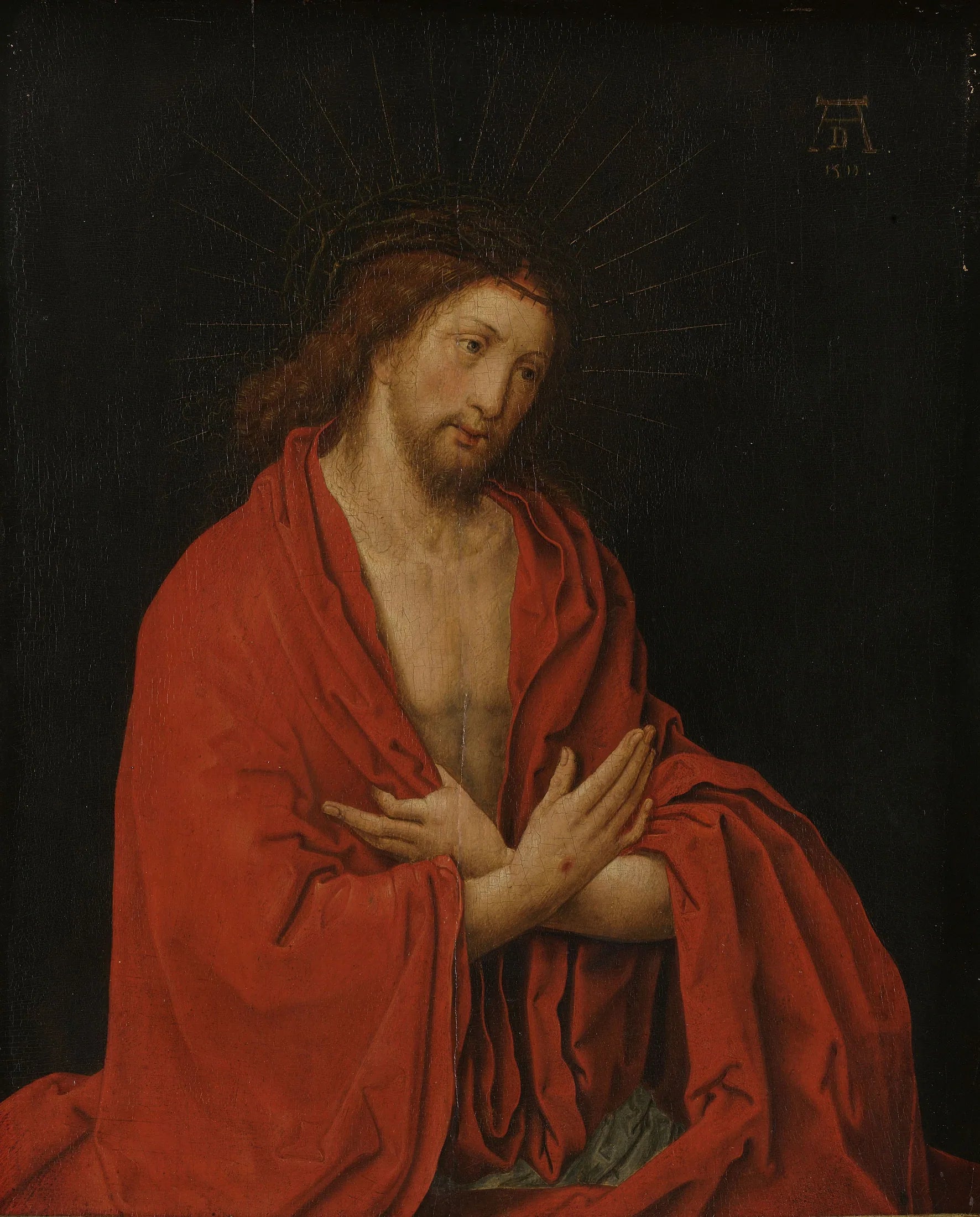 Volet de gauche d'un diptyque avec le Christ en homme de douleurs - Lucas van Leyden image 1 copie peinte à la main à l’huile