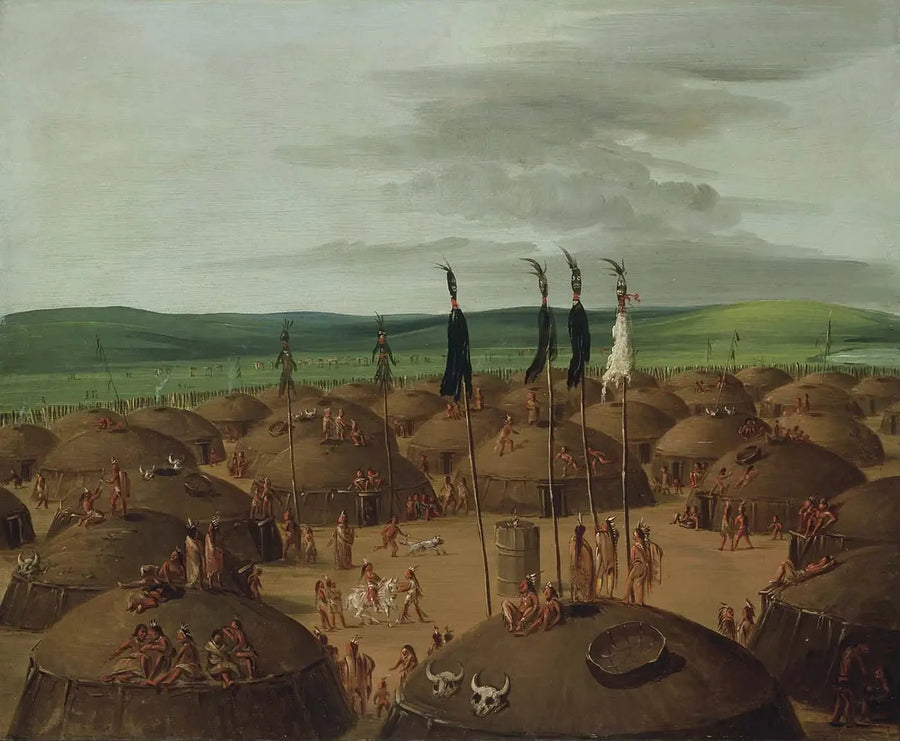 Vue aérienne du village de Mandan, à 1800 milles au-dessus de Saint-Louis - George Catlin