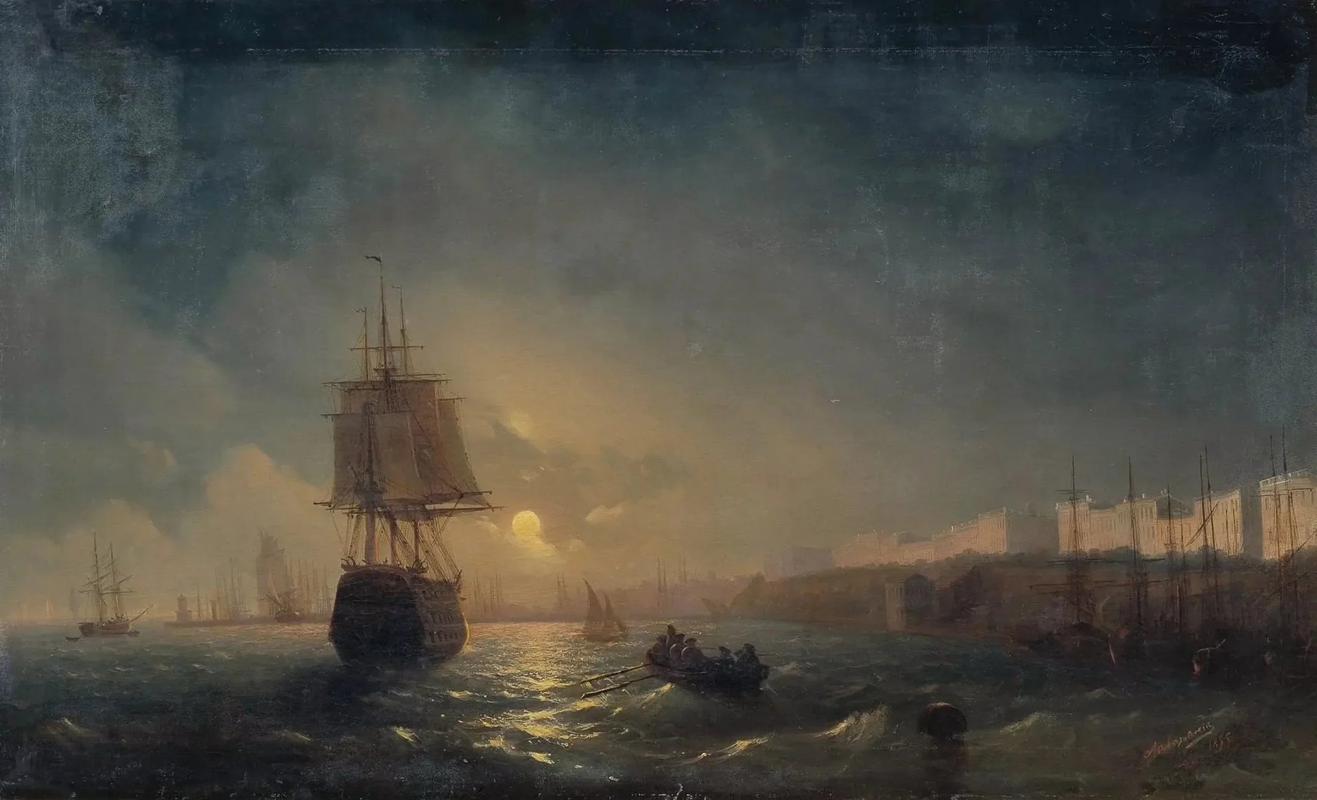Vue d'Odessa par une nuit de pleine lune - Ivan Aïvazovski image 1 reproduction de peinture à l’huile