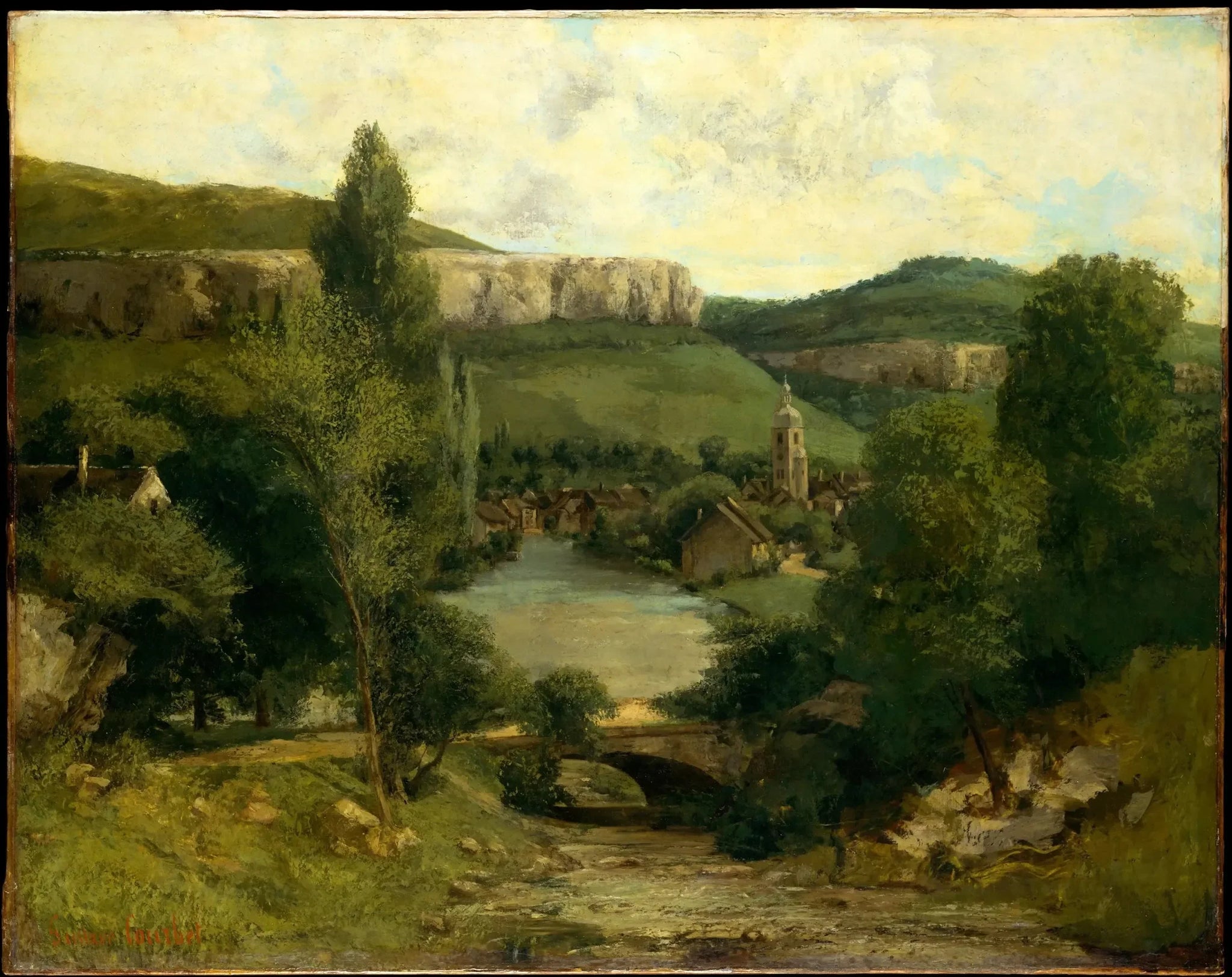 Vue d'Ornans (Le pont sur le ruisseau de Bonneille) - Gustave Courbet image 1 tableau peint à l’huile sur toile