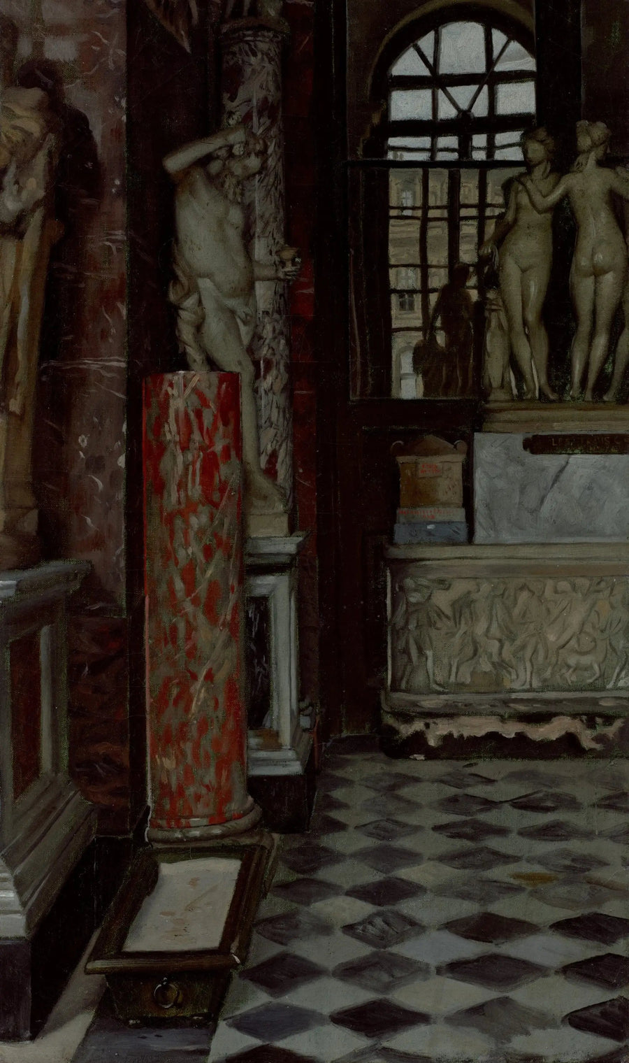 Vue d'une salle d'antiquités grecques, romaines et étrusques (salle n° 9) au Louvre - James Tissot